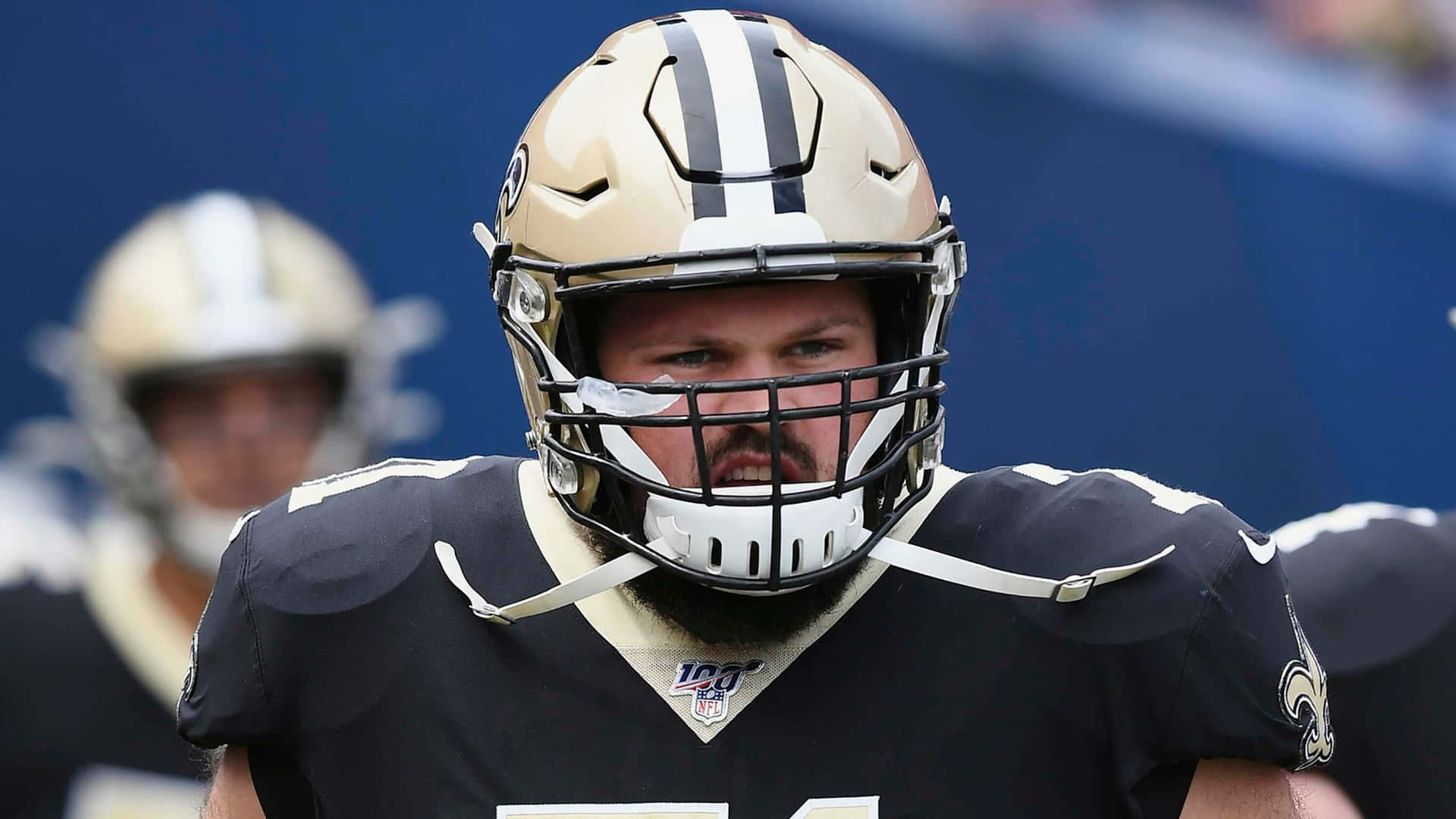 New Orleans Saints Ryan Ramczyk Mean Face On The Sidelines Wallpaper