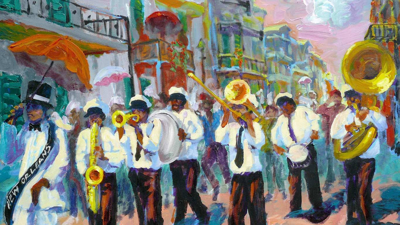 New Orleans Second Line Oil Painting Wallpaper
