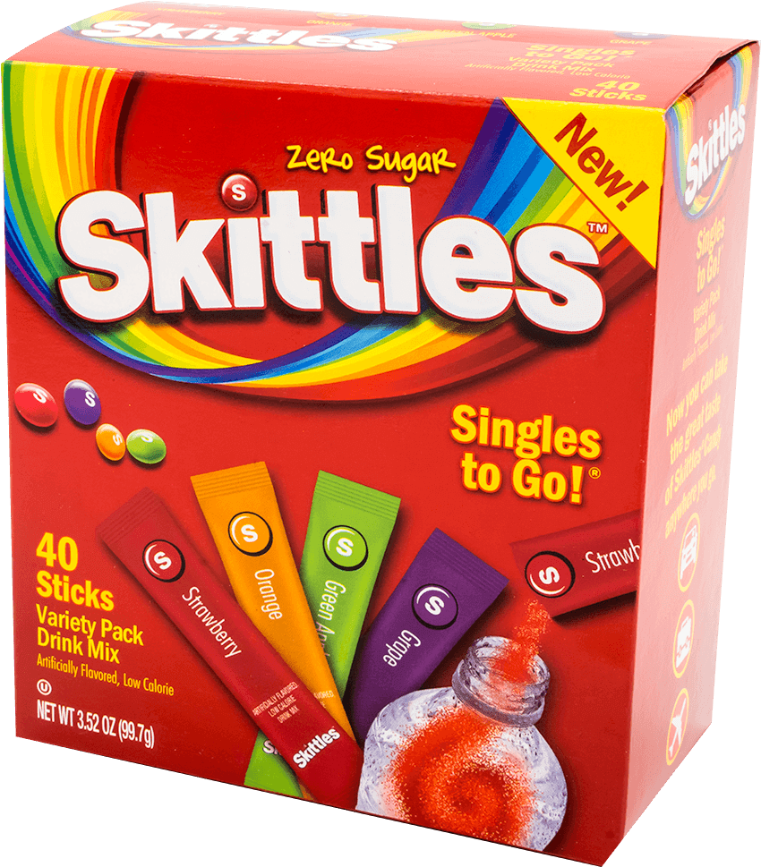 New Skittles Zero Sugar Drink Mix Packaging PNG