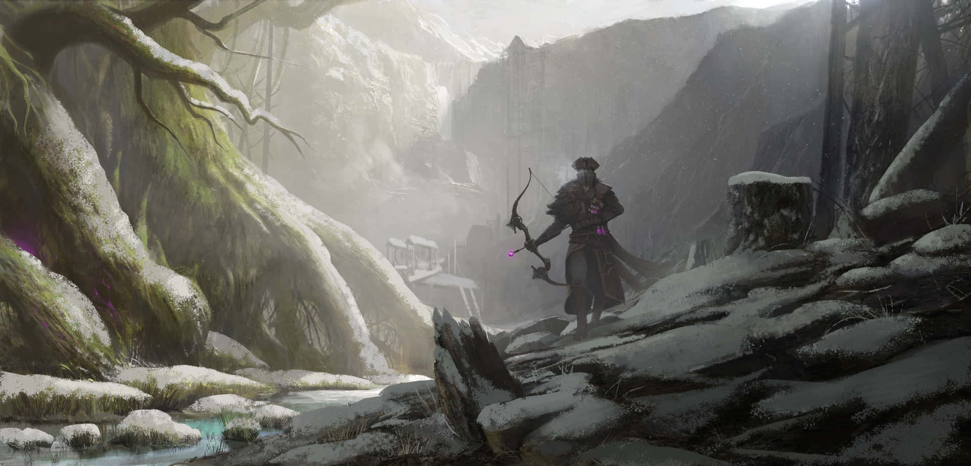 Unhombre Está Parado En Un Bosque Nevado. Fondo de pantalla