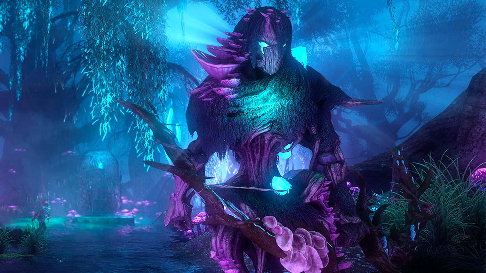 A Purple And Blue Creature In The Forest
