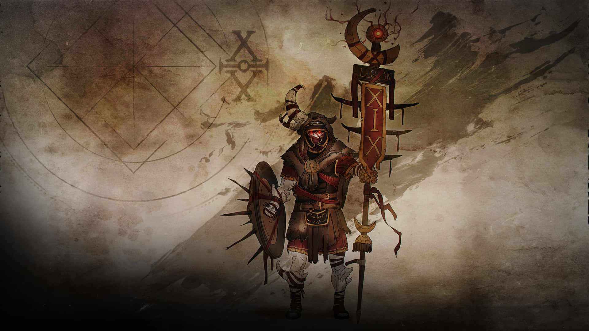 A Man With A Sword And Shield Is Standing In Front Of A Background Wallpaper
