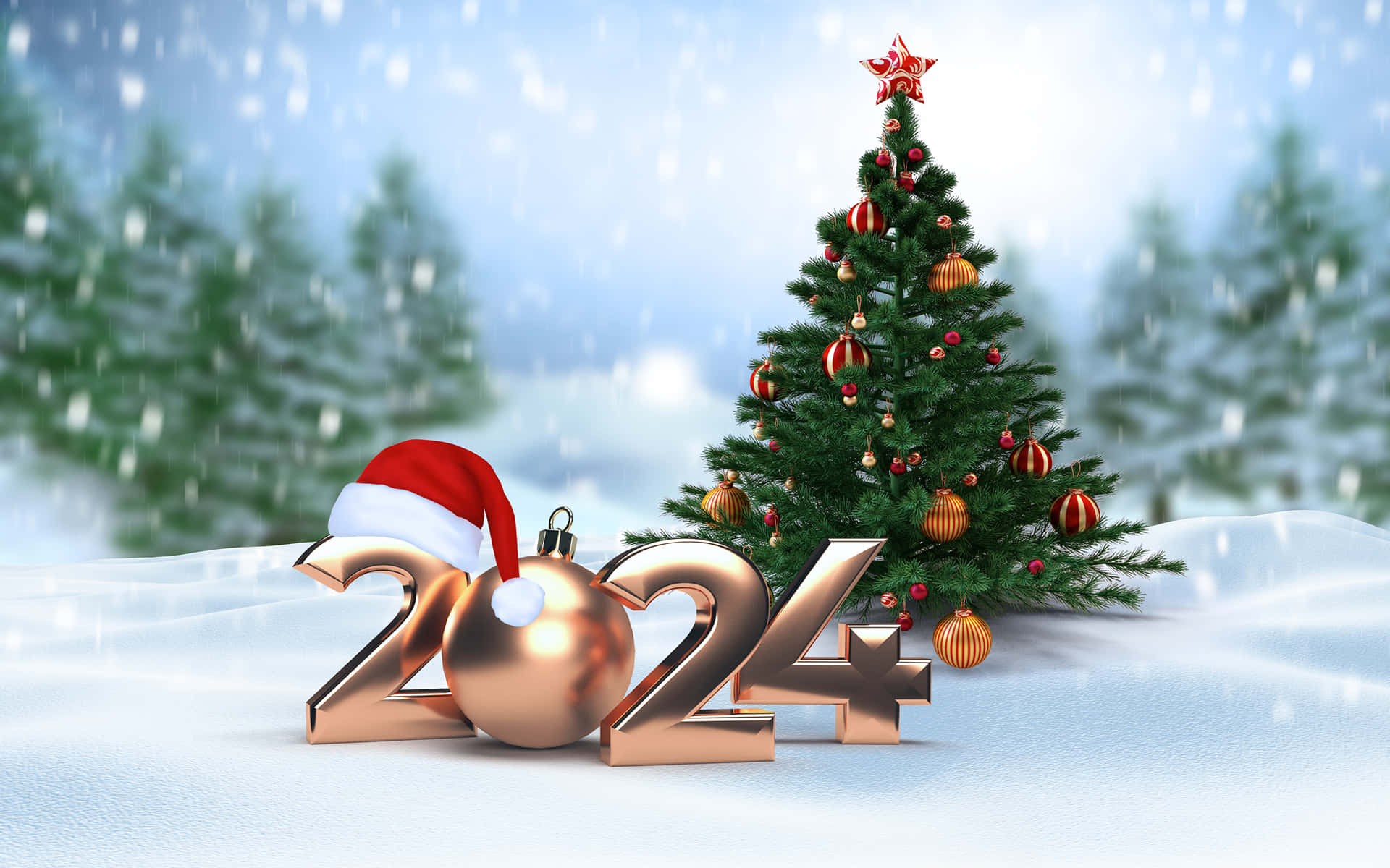 New_ Year_2024_ Celebration_ Christmas_ Tree Wallpaper