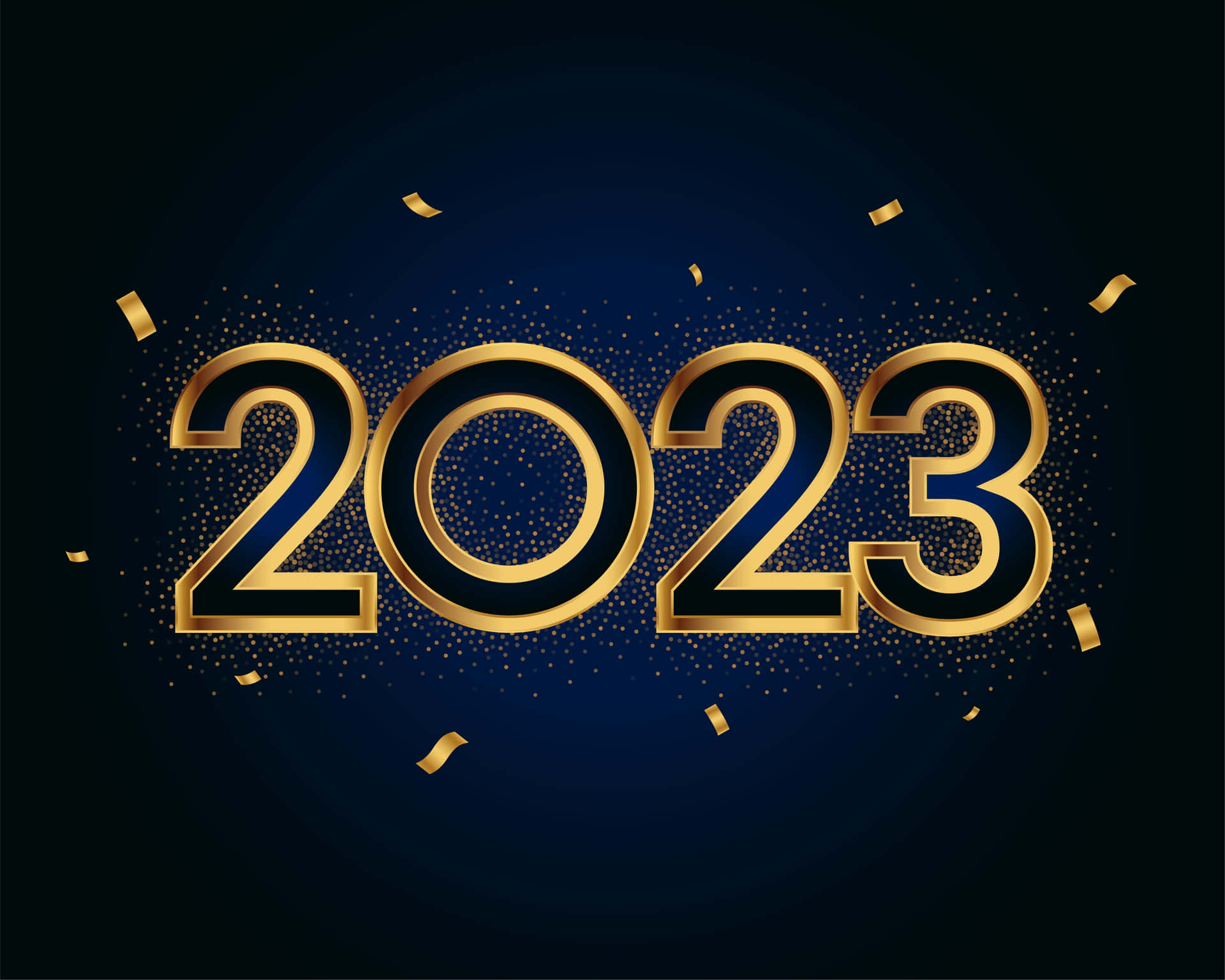 the number 2023 with gold confetti on a dark background