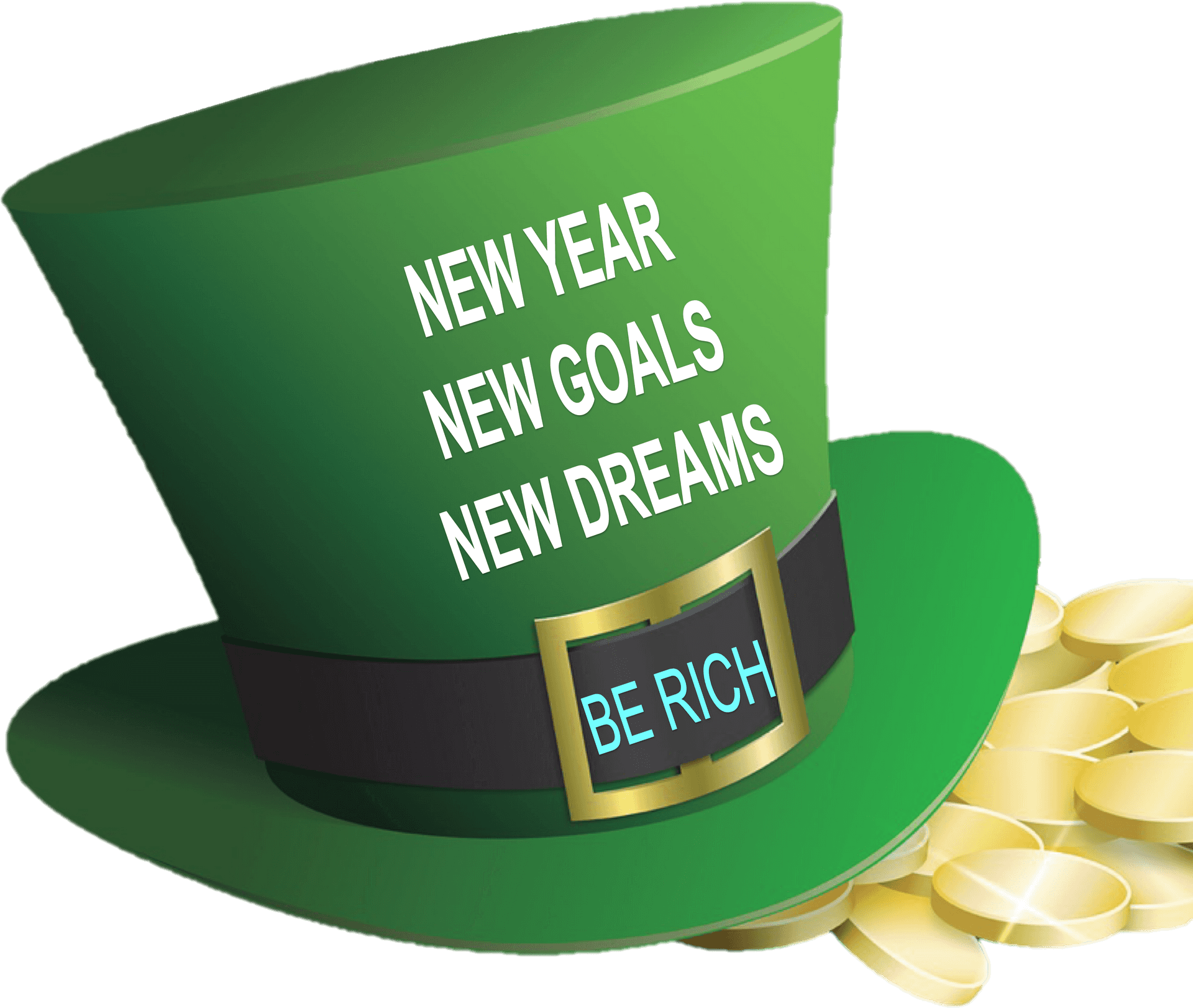 New Year Goals Green Top Hat With Gold Coins PNG