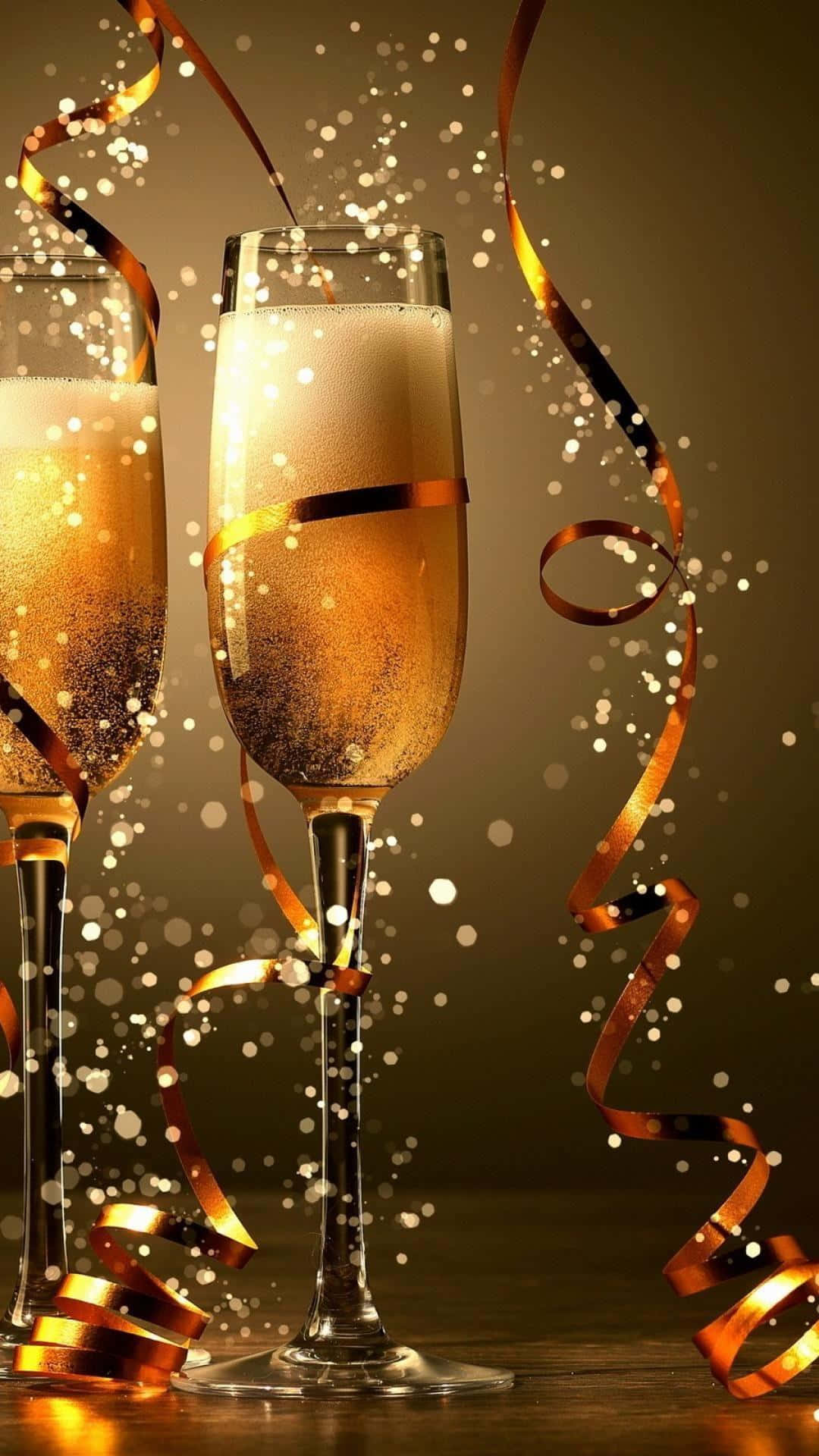New Year Iphone Gold Wine And Ribbons Wallpaper