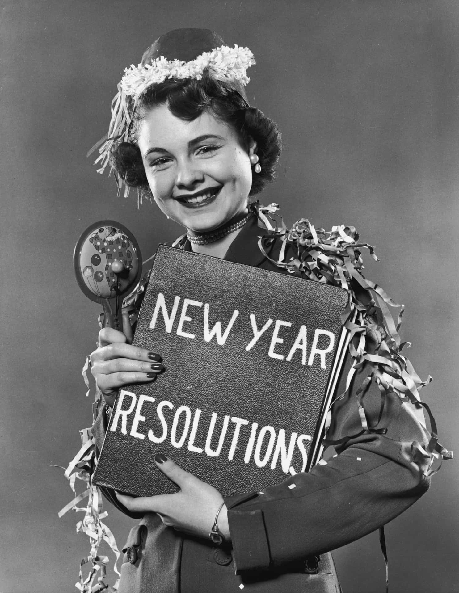 Woman With Vintage New Year Picture