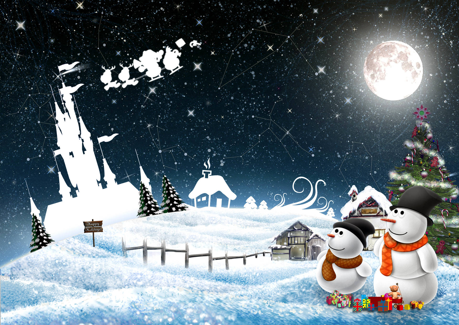 Welcome in the New Year with this magical snowman castle! Wallpaper