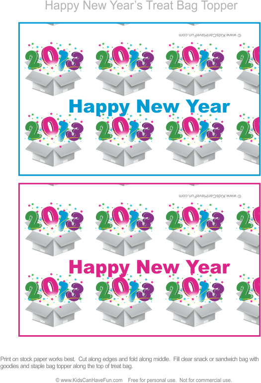 New Year Treat Bag Topper Design PNG