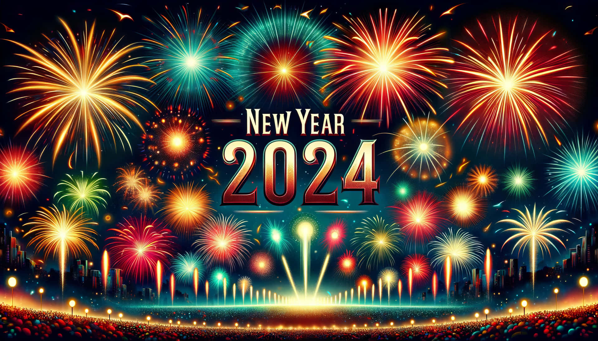 New Year2024 Fireworks Celebration Wallpaper