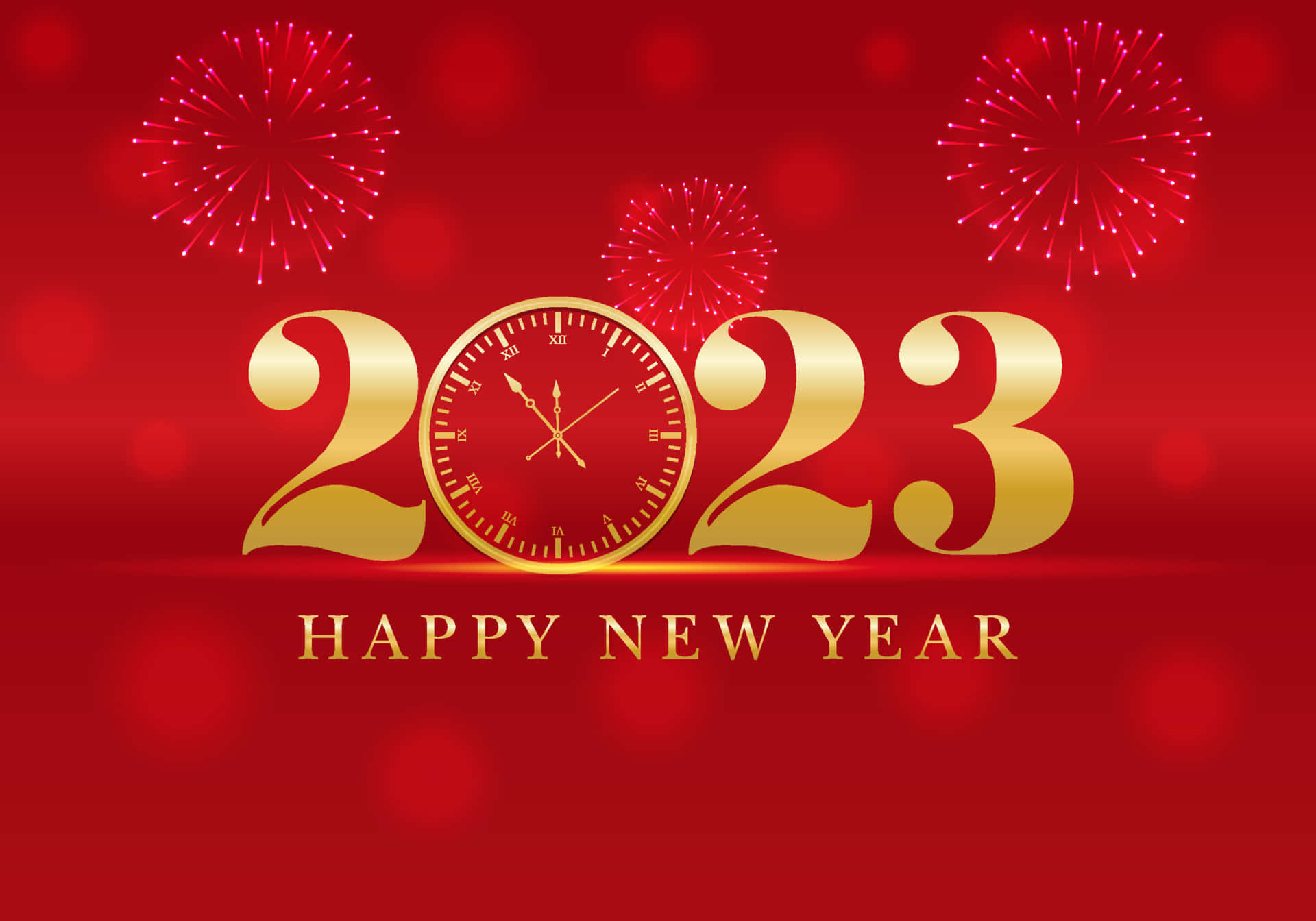 Happy New Year 2023 With Golden Clock And Fireworks