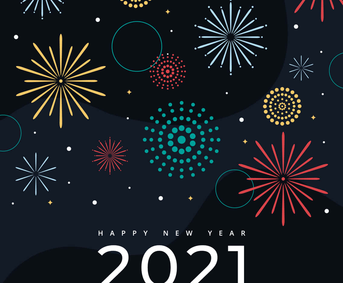 Tarjetade Felicitación De Año Nuevo 2021 Con Fuegos Artificiales.
