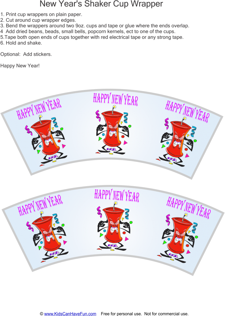New Years Shaker Cup Wrapper Craft PNG