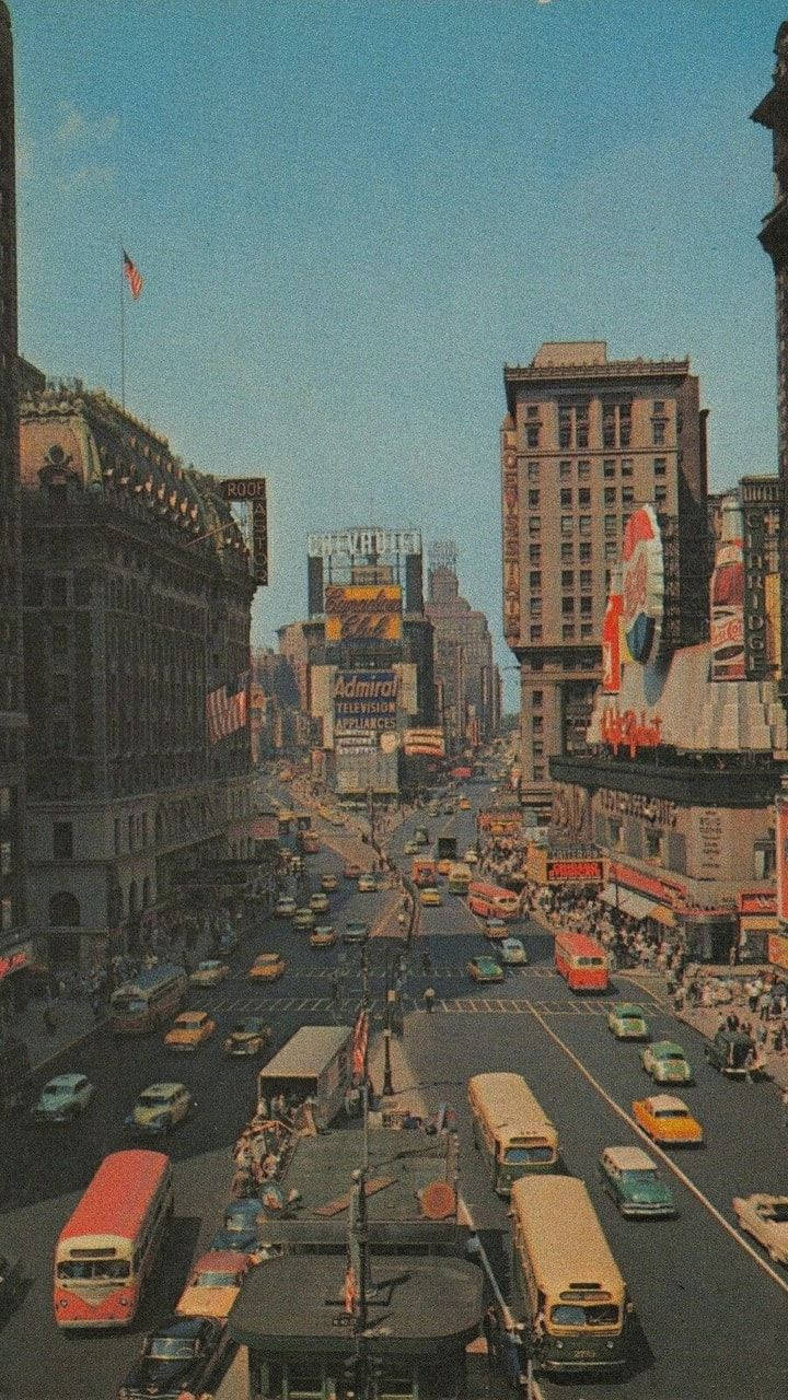 Nyestetisk Vintage Stadsvy Från New York. Wallpaper