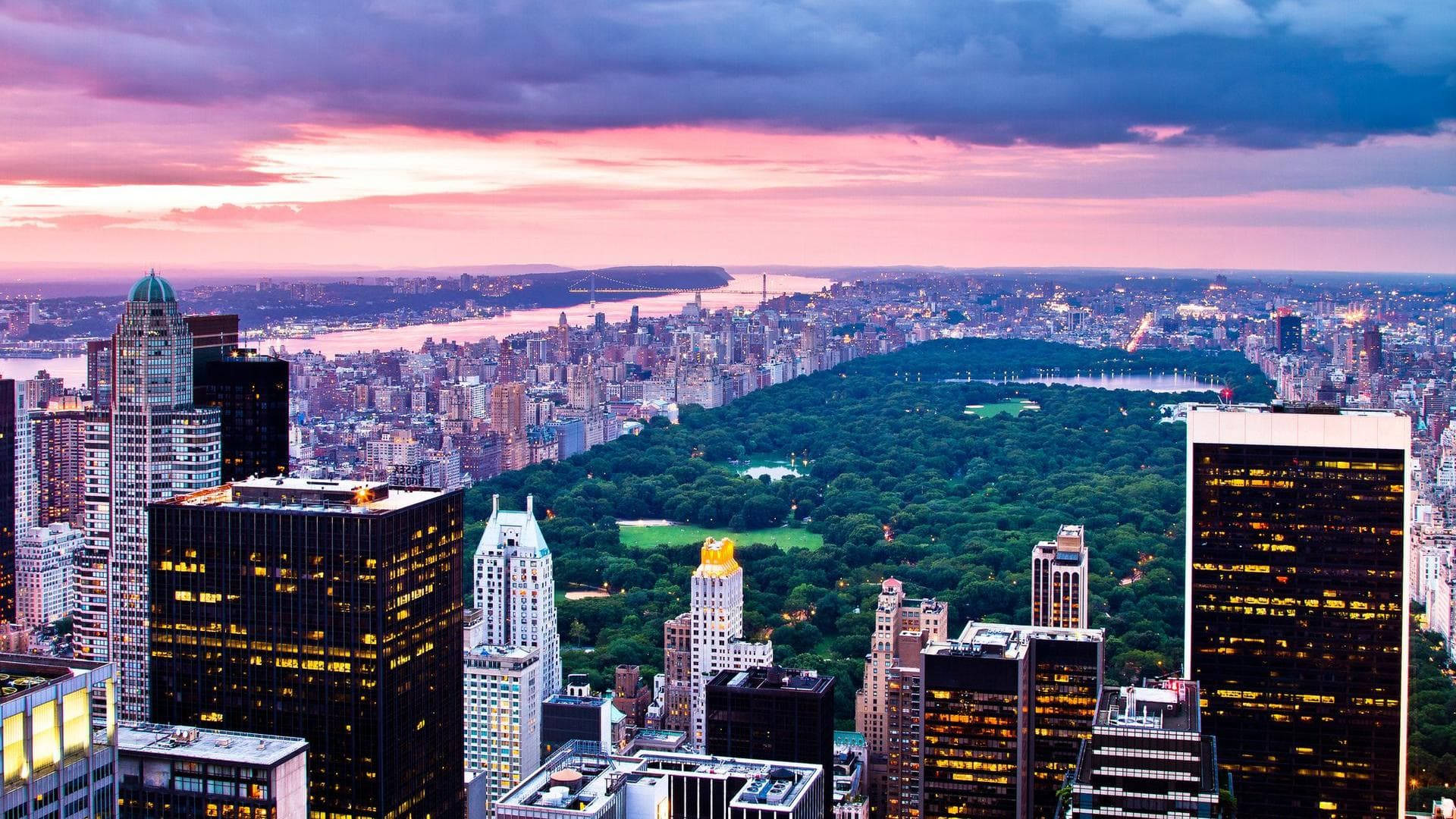 New York Central Park Sunset Aerial View Wallpaper