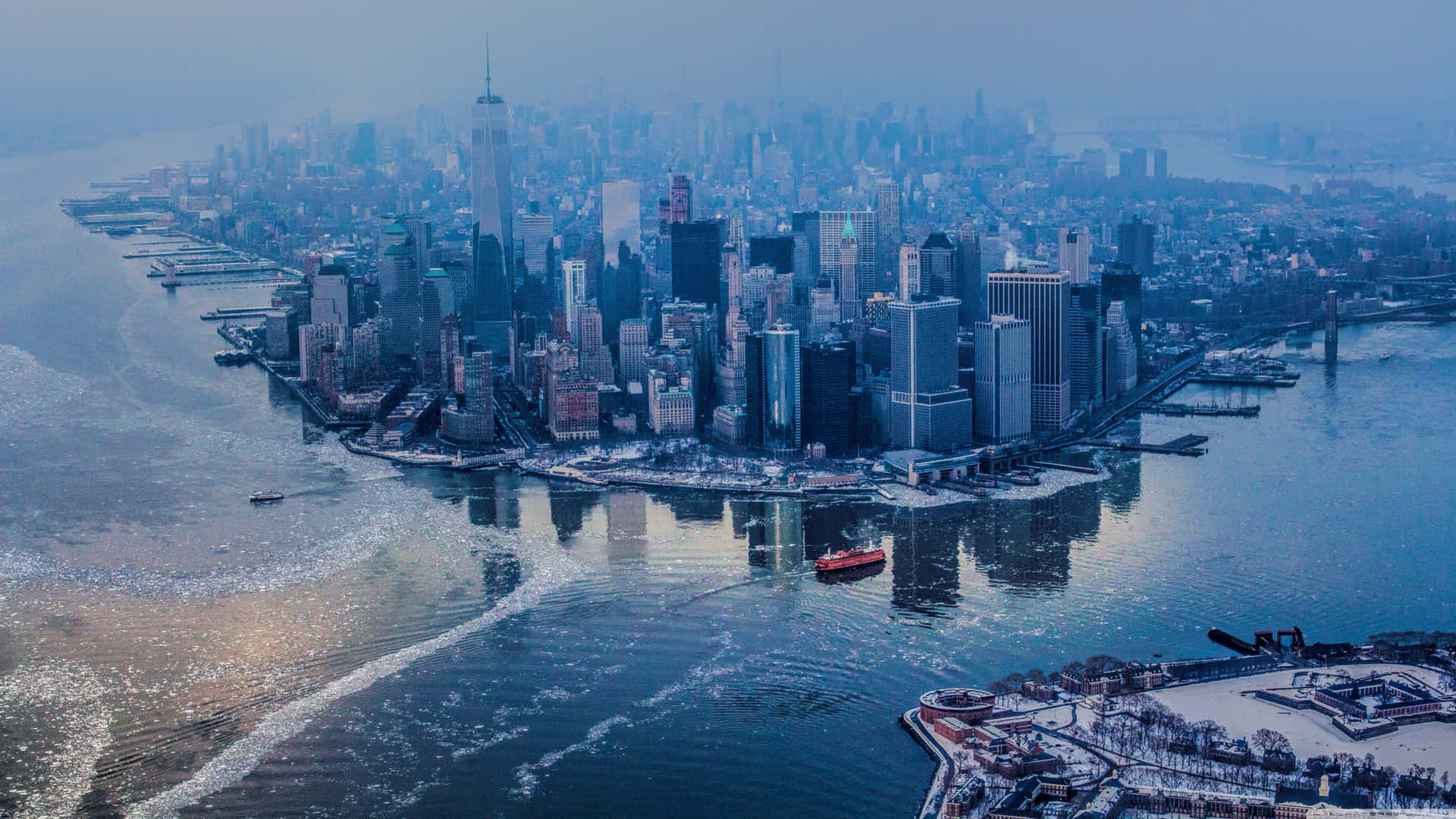 Nuevayork En 4k Ultra Hd: Edificios Y Río Fondo de pantalla