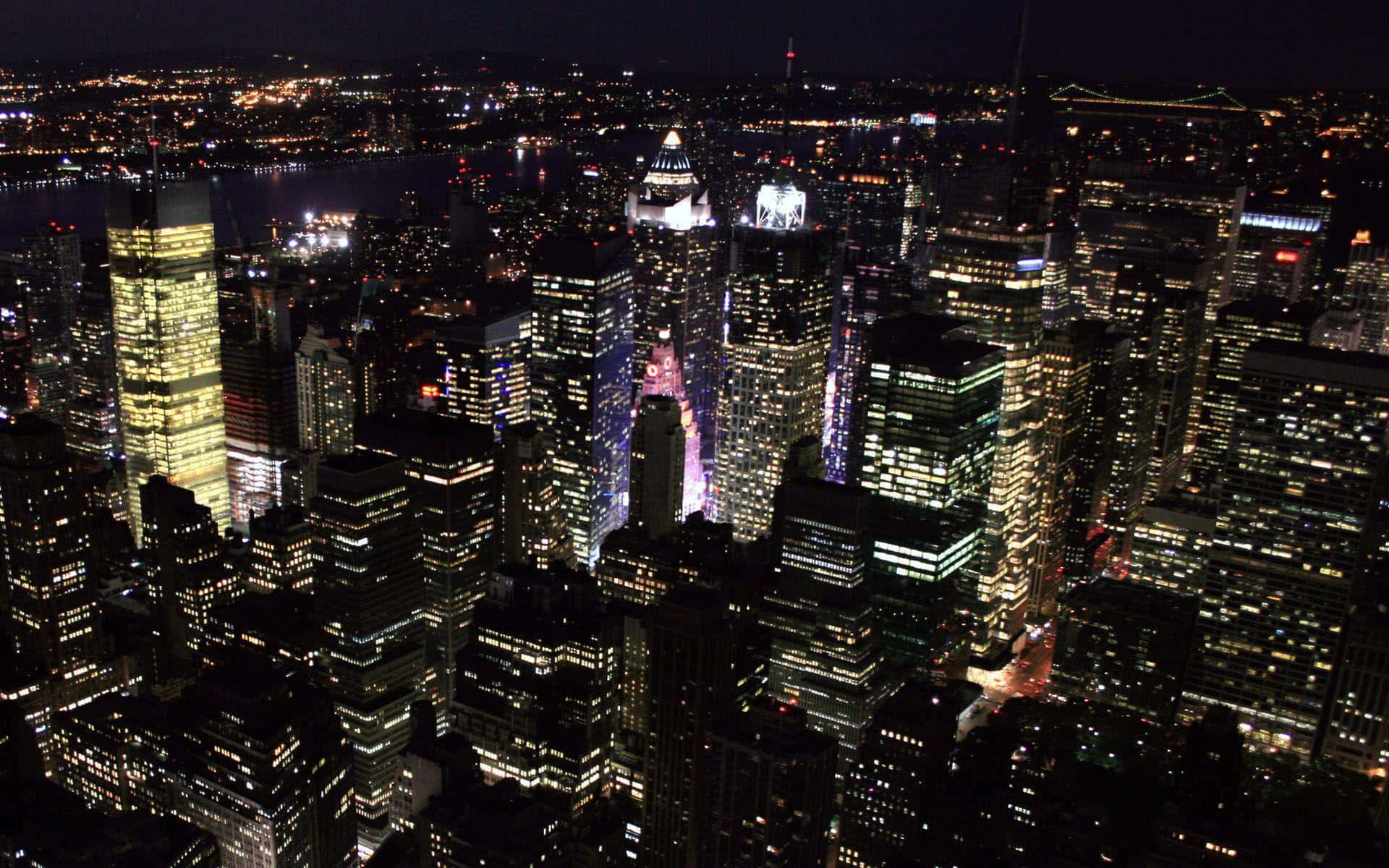 Newyork City Vid Natt - Flygfoto