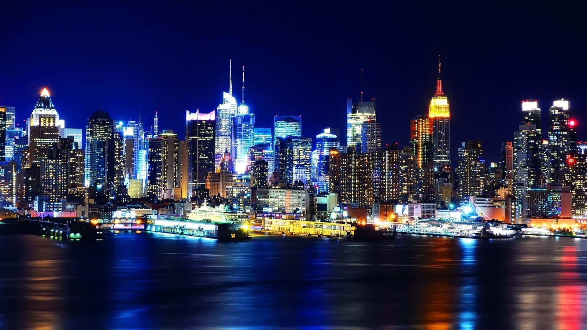 Newyork City På Kvällen Målning Bild.