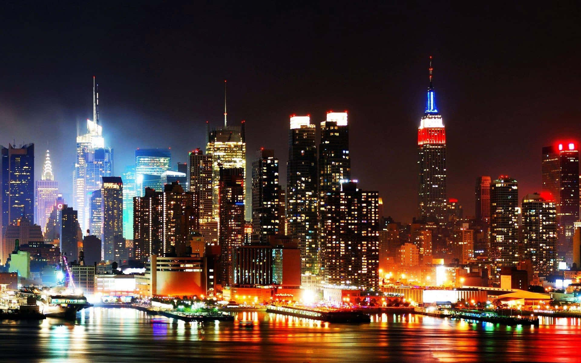 Immaginedello Skyline Di New York City Di Notte