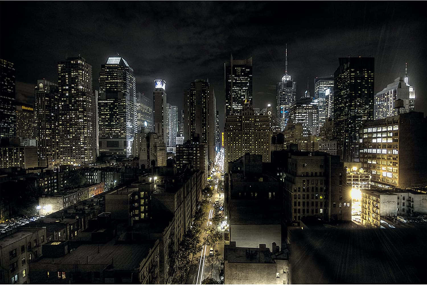 Manhattannew York City På Natten Bild.