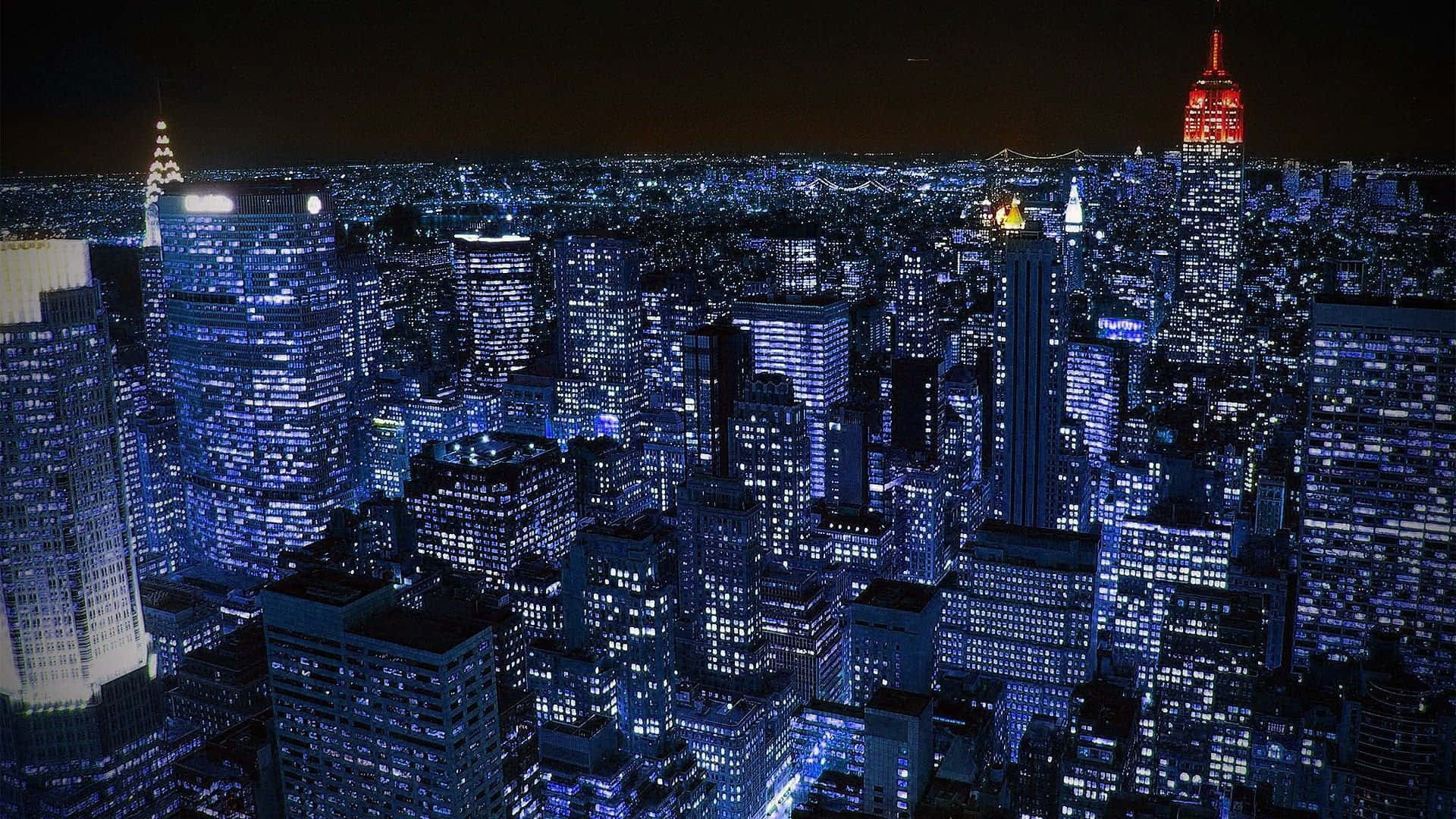 Imagende Nueva York De Noche En Tonos Morados.