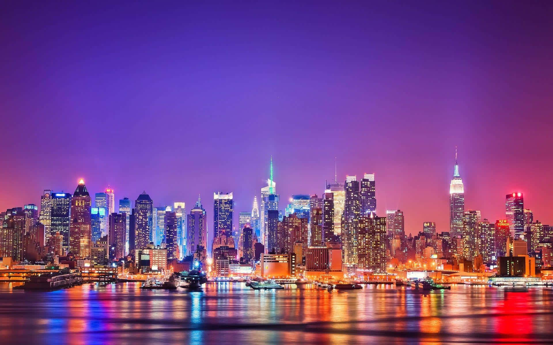 Ästhetischesbild Von New York City Bei Nacht Mit Himmel