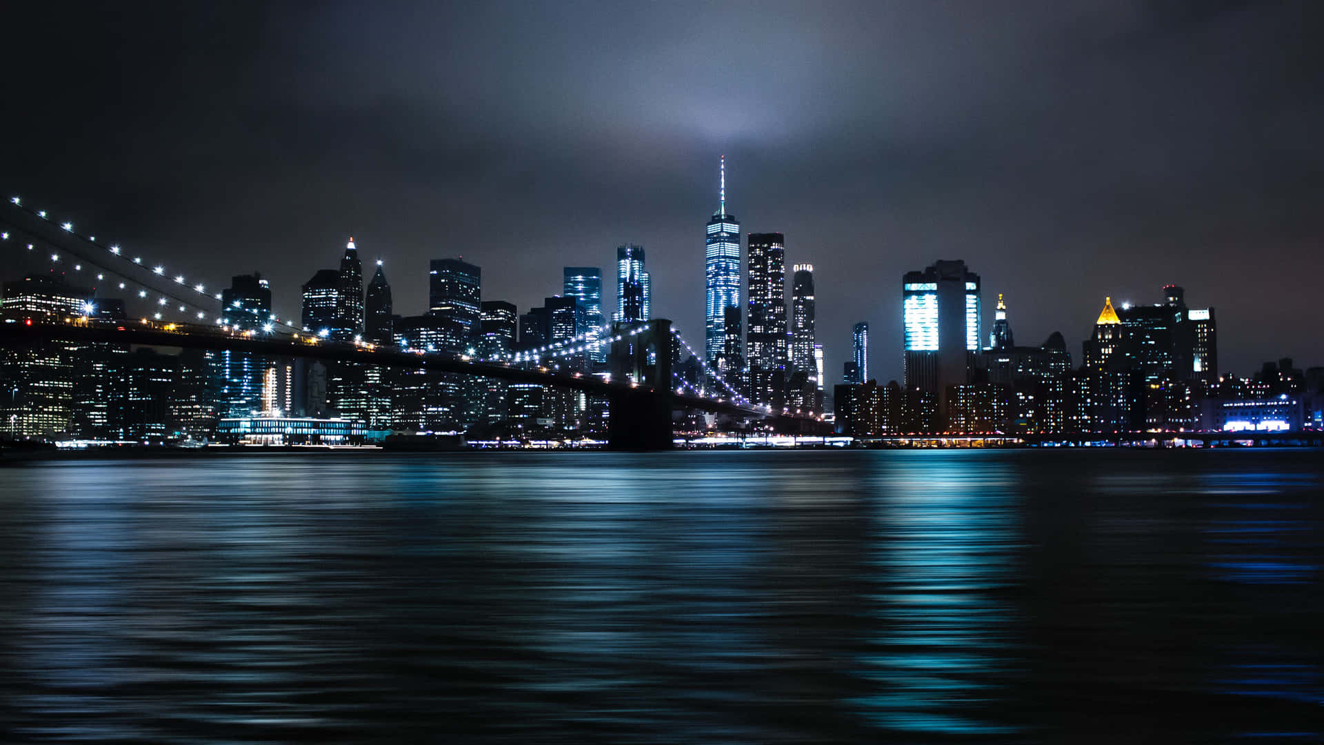 Immaginedel Ponte Di Brooklyn A New York Di Notte.