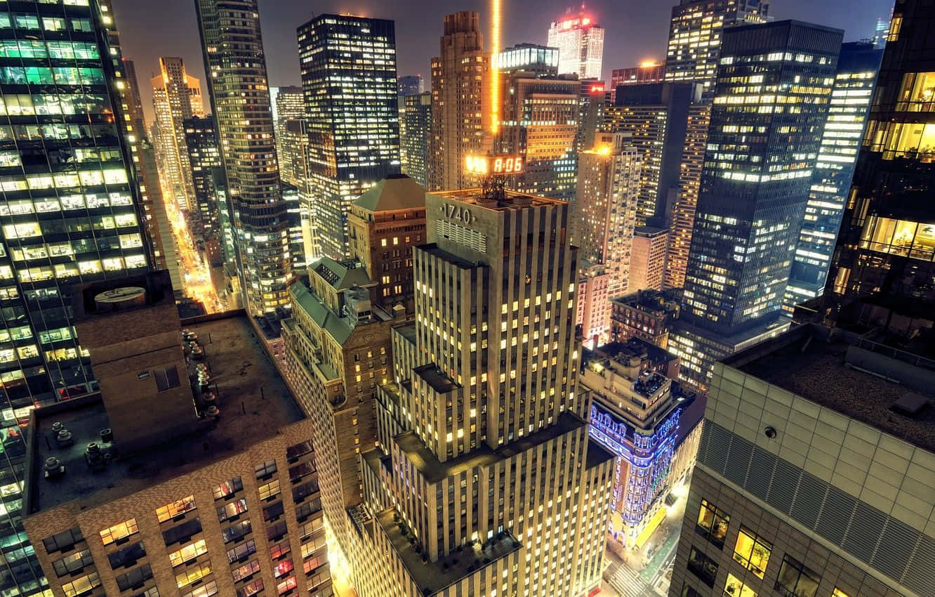 Imagenbrillante De La Ciudad De Nueva York De Noche.
