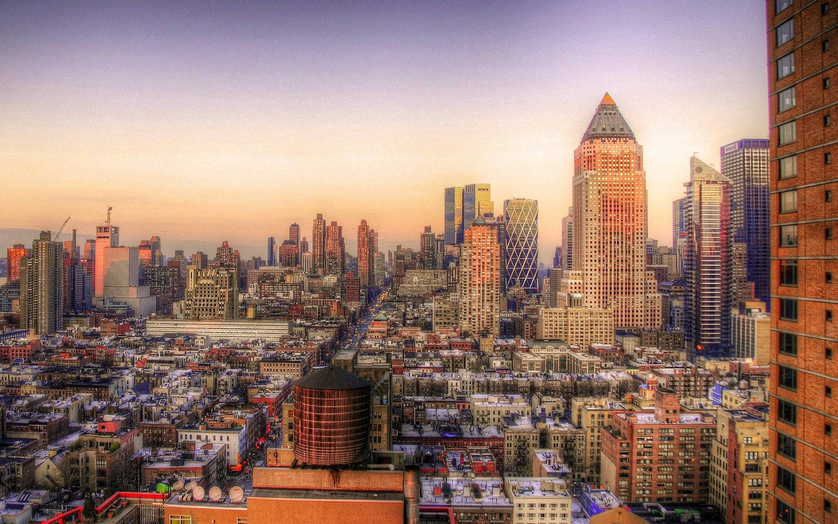 New York City Buildings At Sunset Drone Shot Wallpaper