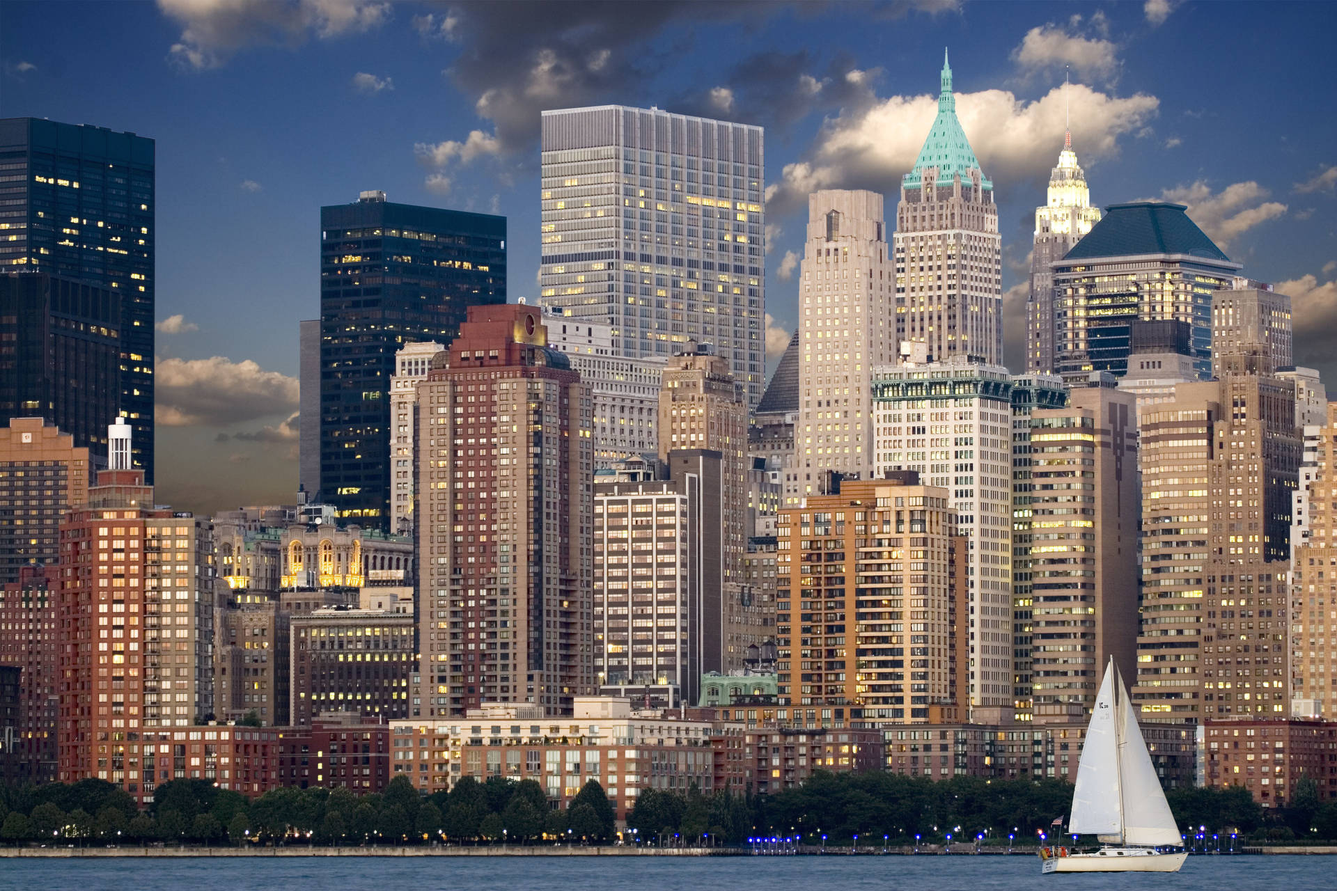 New York City Cityscape Sailboat