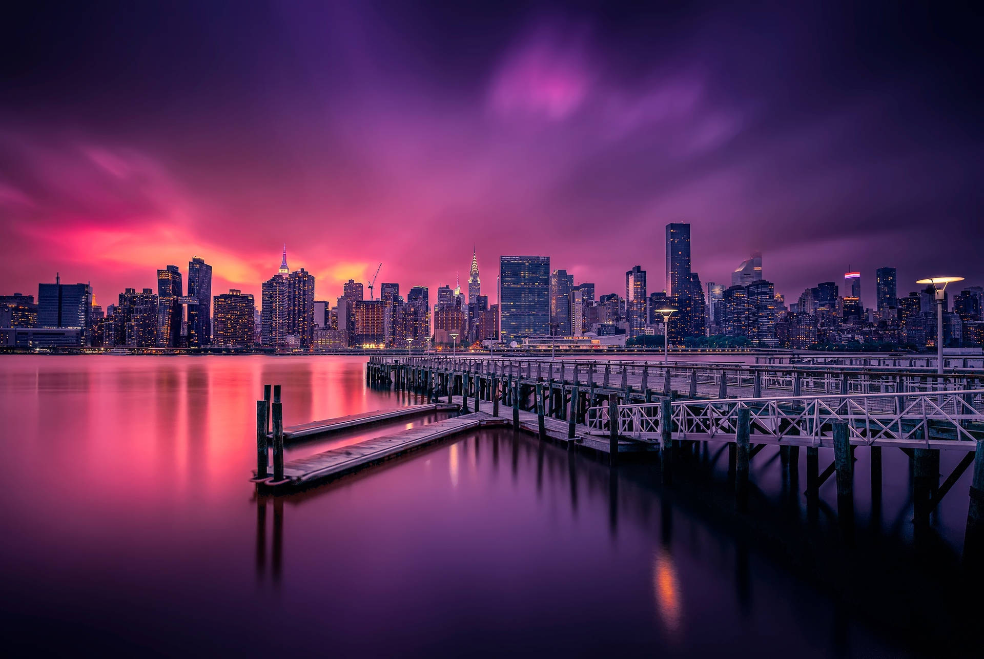 Newyork City Desktop Violetter Himmel Wallpaper