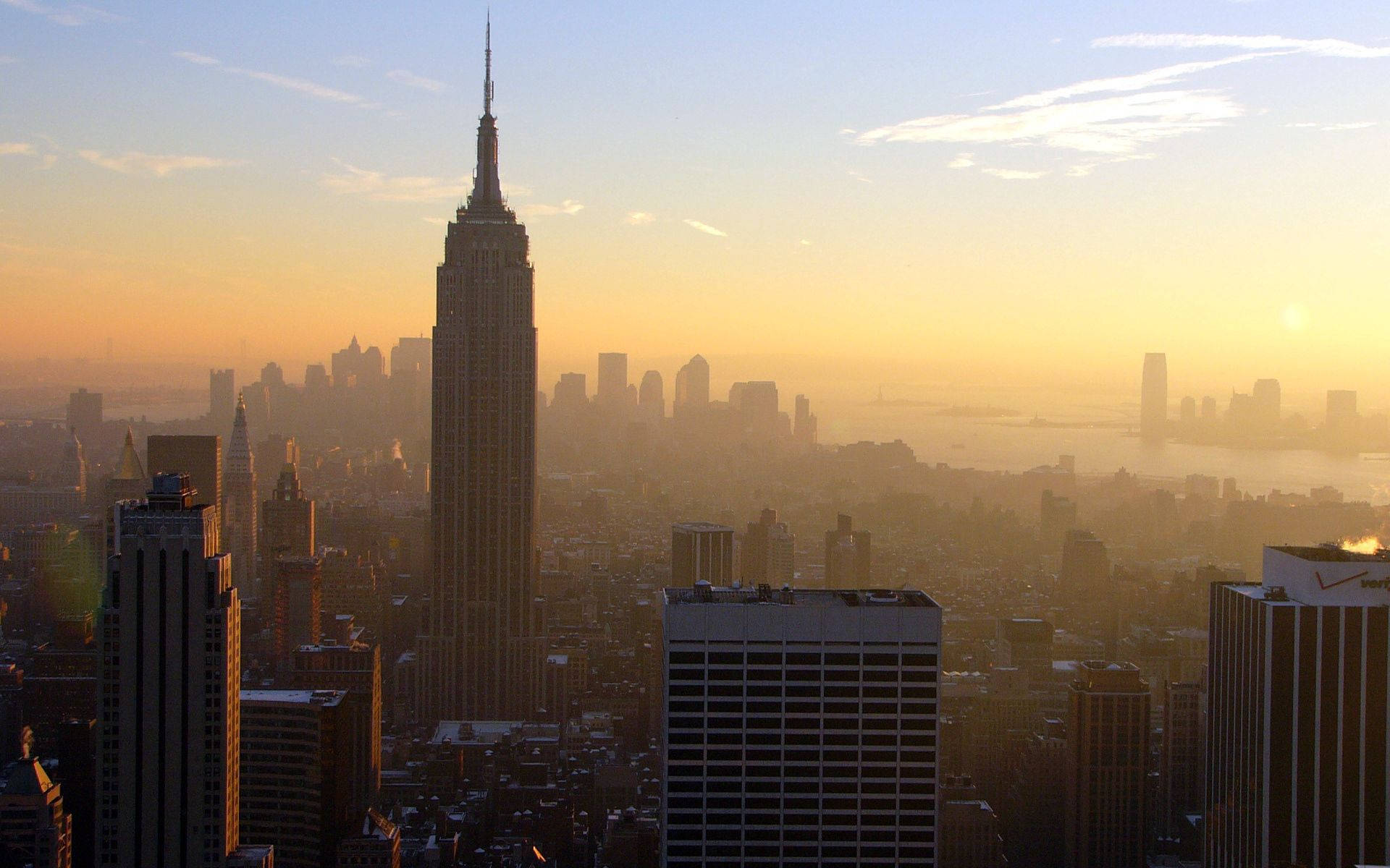 The Iconic Empire State Building in New York at Dawn. Wallpaper
