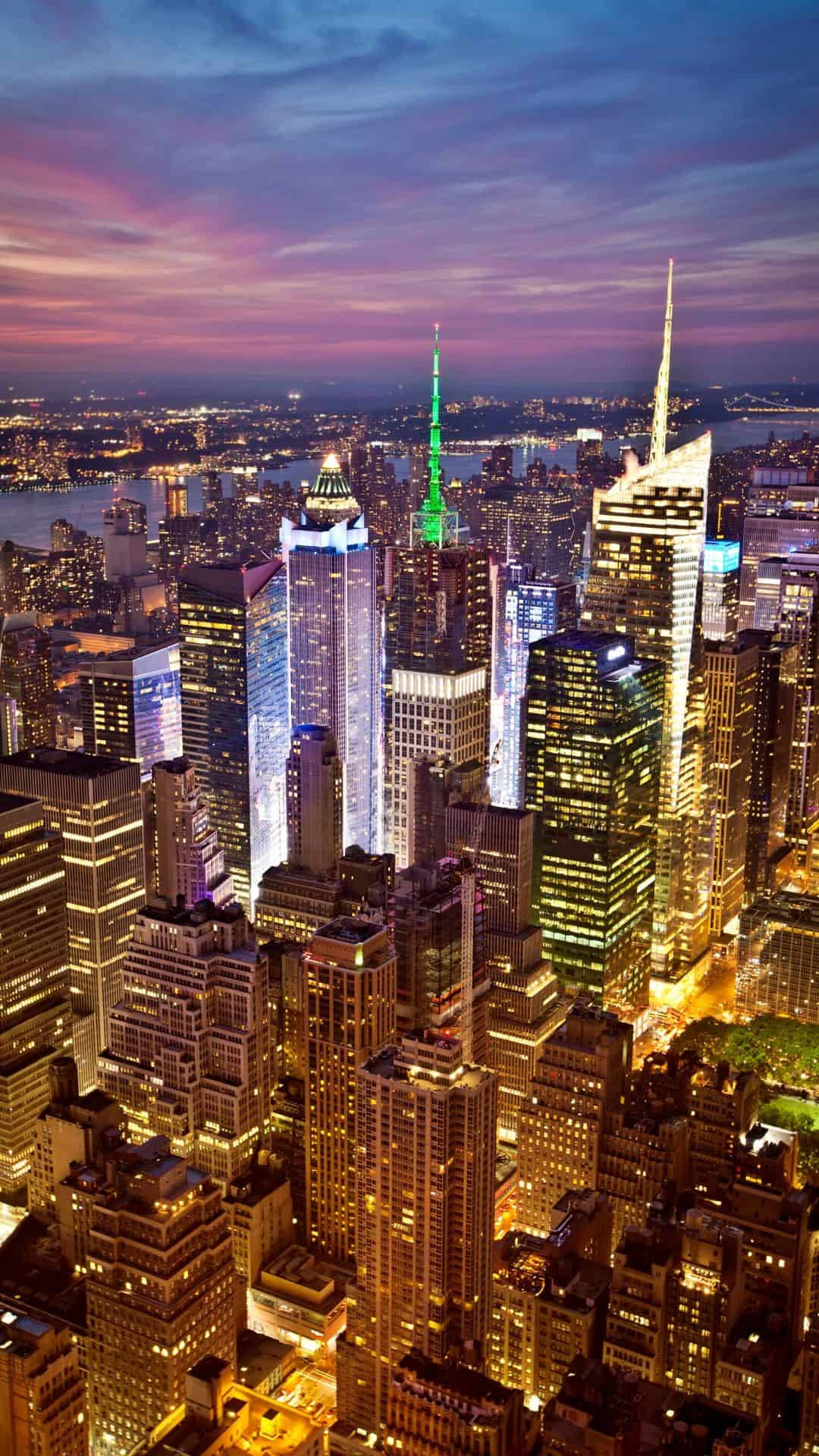 New York City iPhone X Dusk Aerial Shot Wallpaper