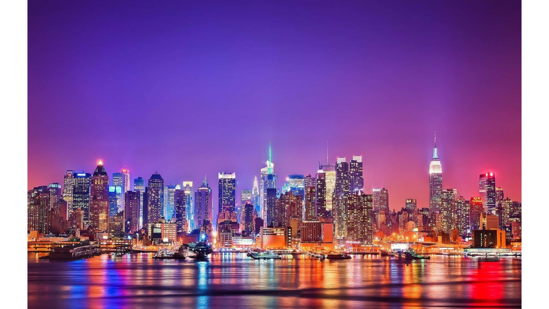 Purple Night New York City Landscape Wallpaper
