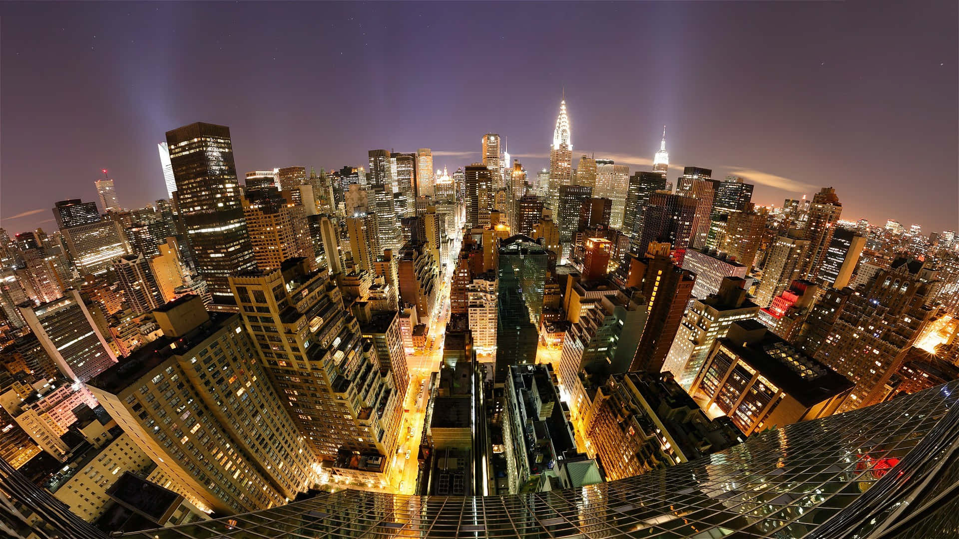 Paesaggiodi New York City Con Obiettivo Fisheye Sfondo