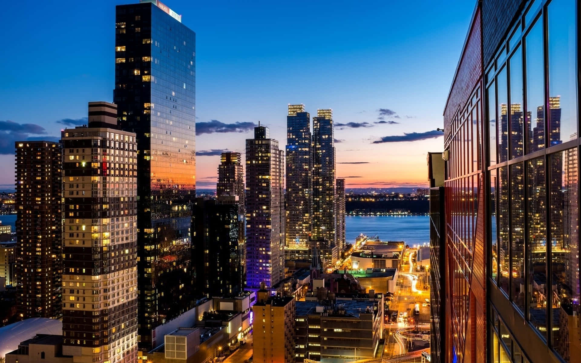 Grattacielidi Vetro Nella Città Di New York Paesaggio Sfondo