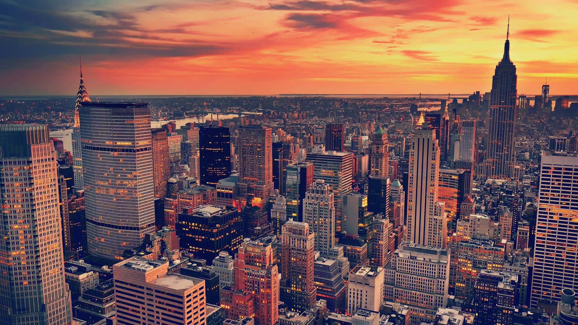 New York City Laptop Skyline Sunset Wallpaper