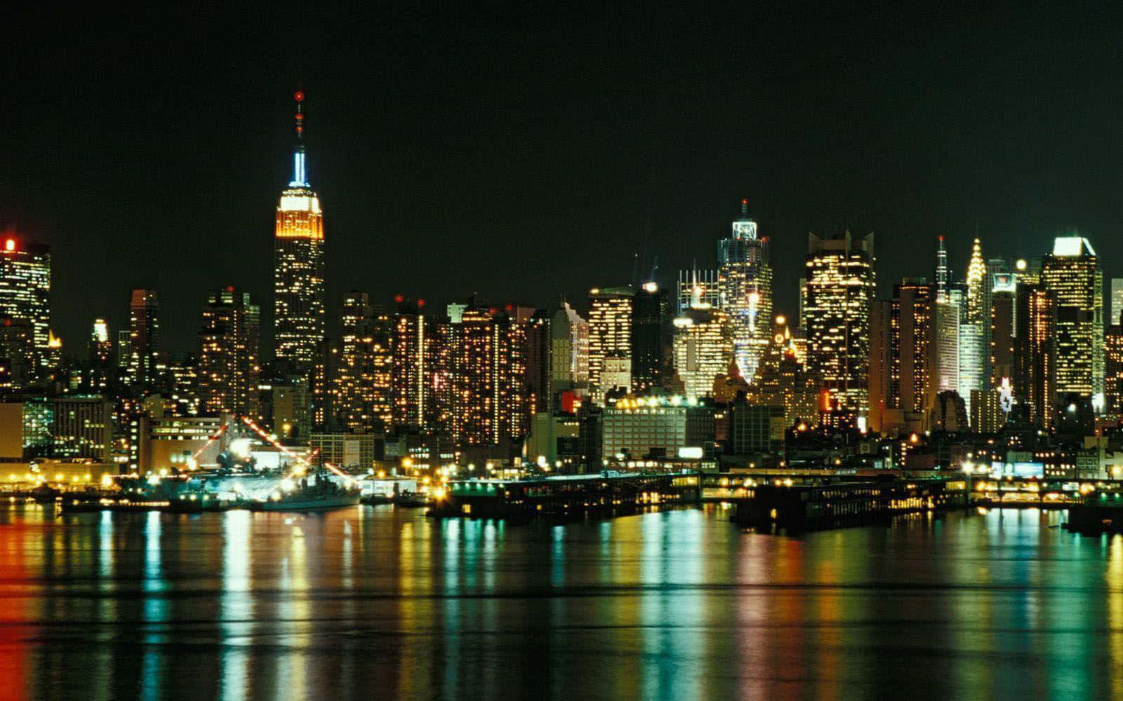 Astounding Night Lights Of New York City Laptop Wallpaper