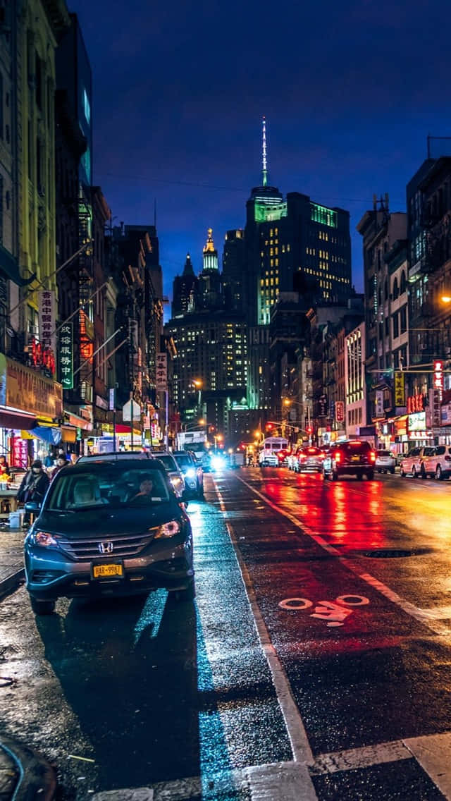 Newyork City Notte Auto Parcheggiata Iphone Sfondo