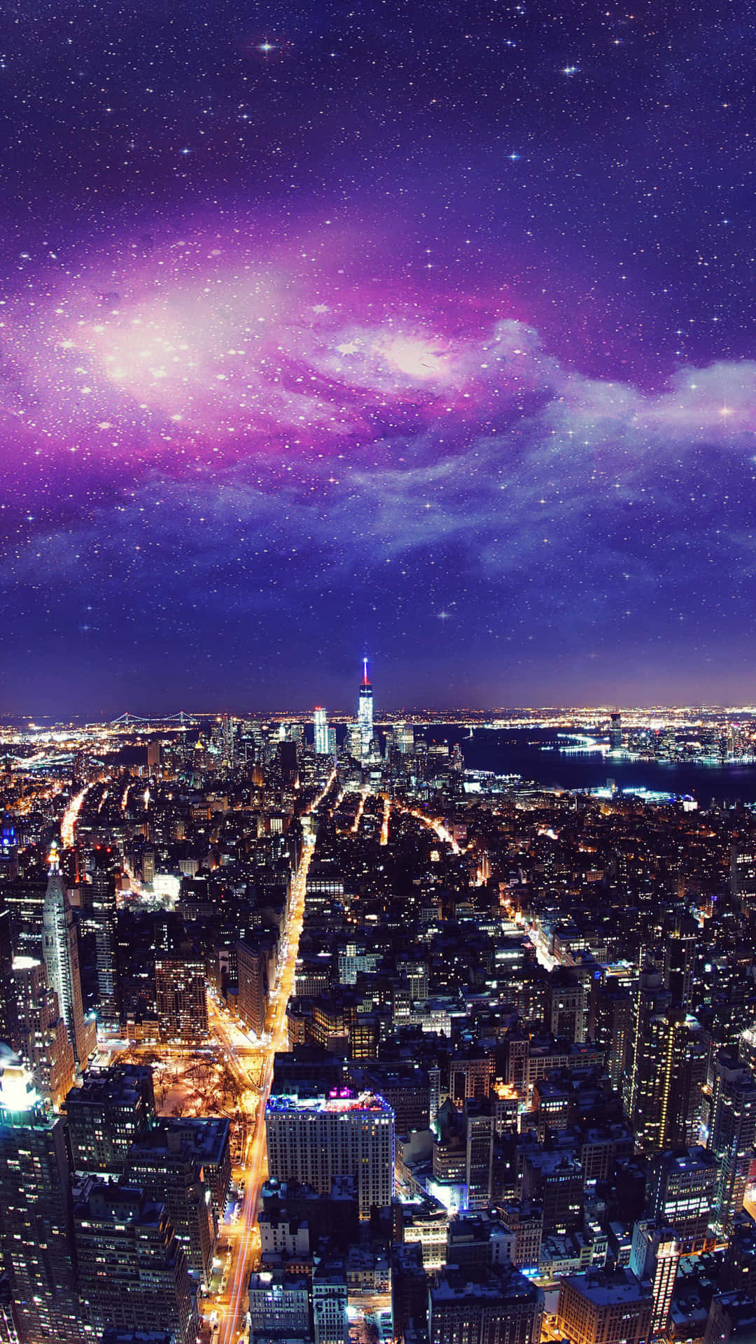 Nuevayork, Ciudad De La Noche Con Un Cielo Púrpura Para Iphone. Fondo de pantalla