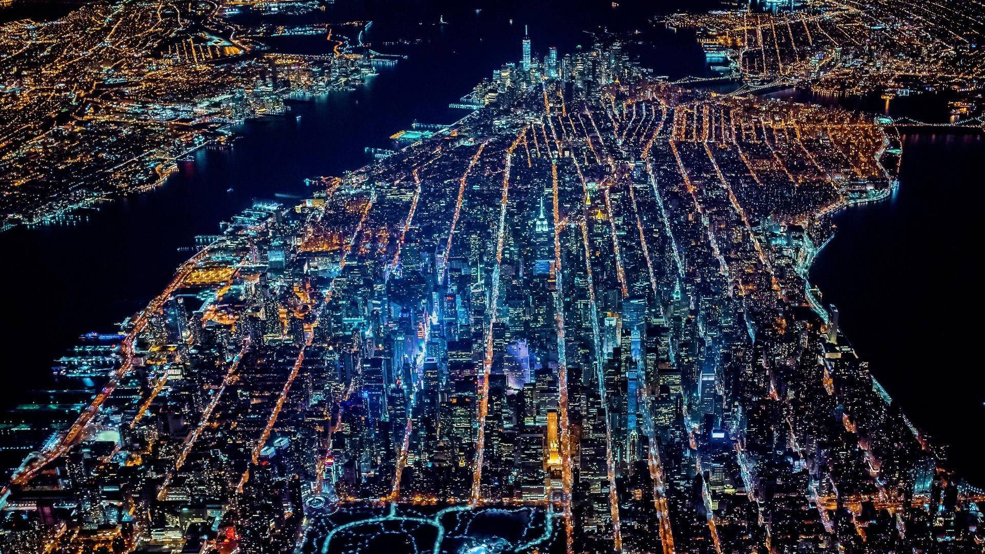 New York Night View Drone Shot Wallpaper