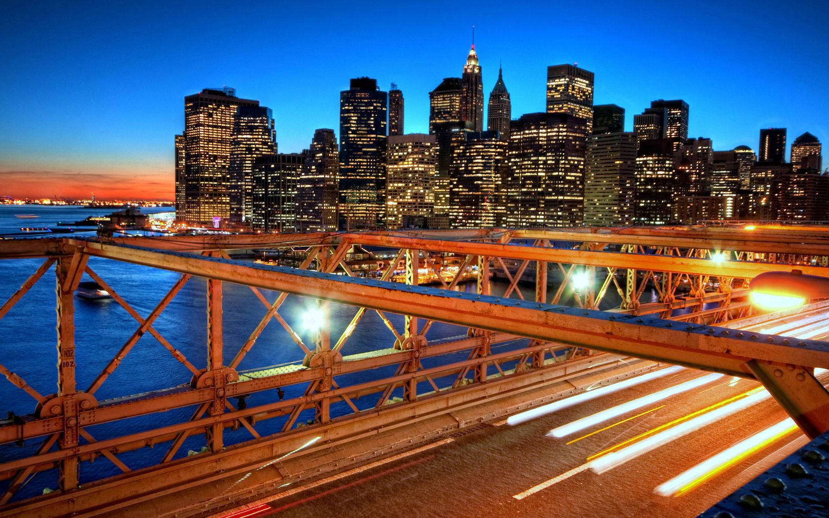 Vista Notturna Di New York City Dal Ponte Sfondo