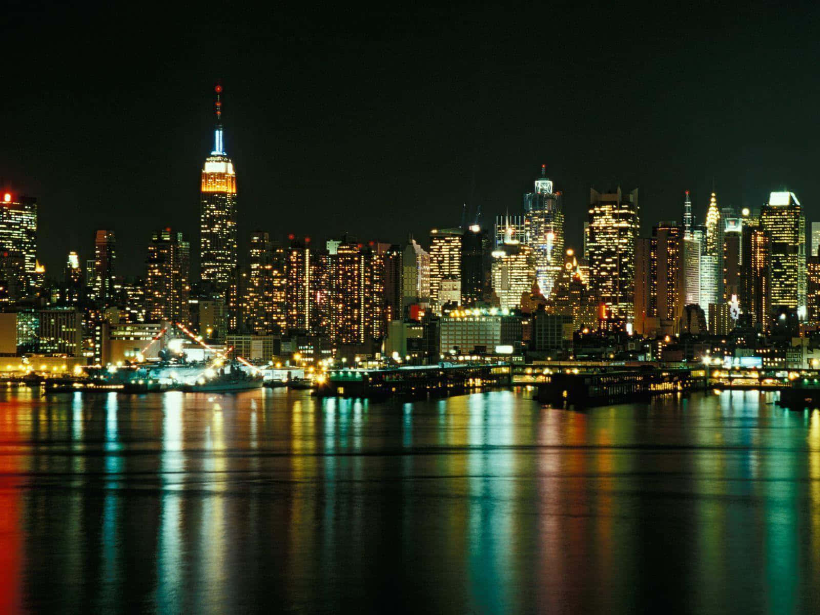 Ilmitico Skyline Notturno Di New York City