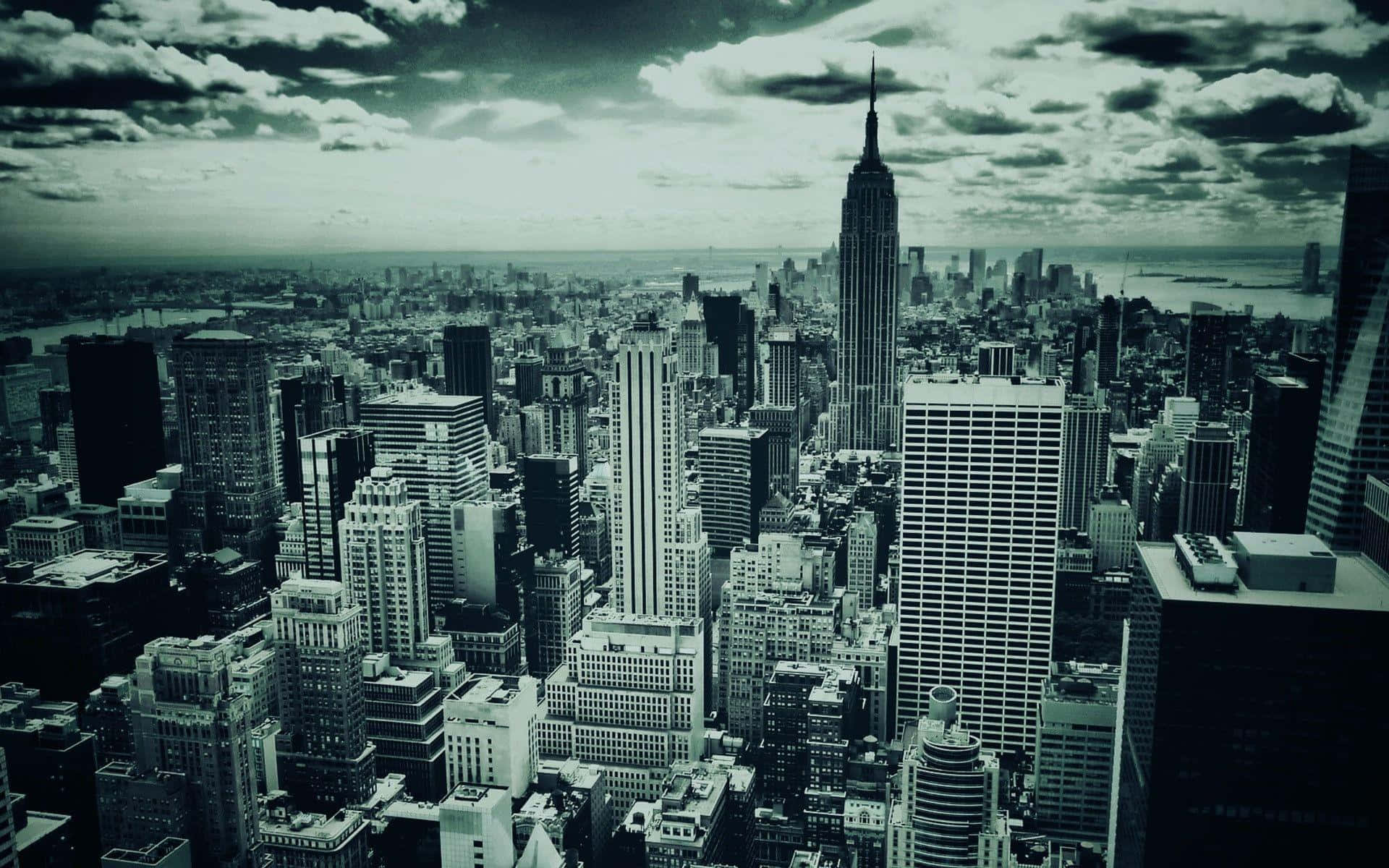 Etikonisk Billede Af Manhattan Skyline Og Hudson River.