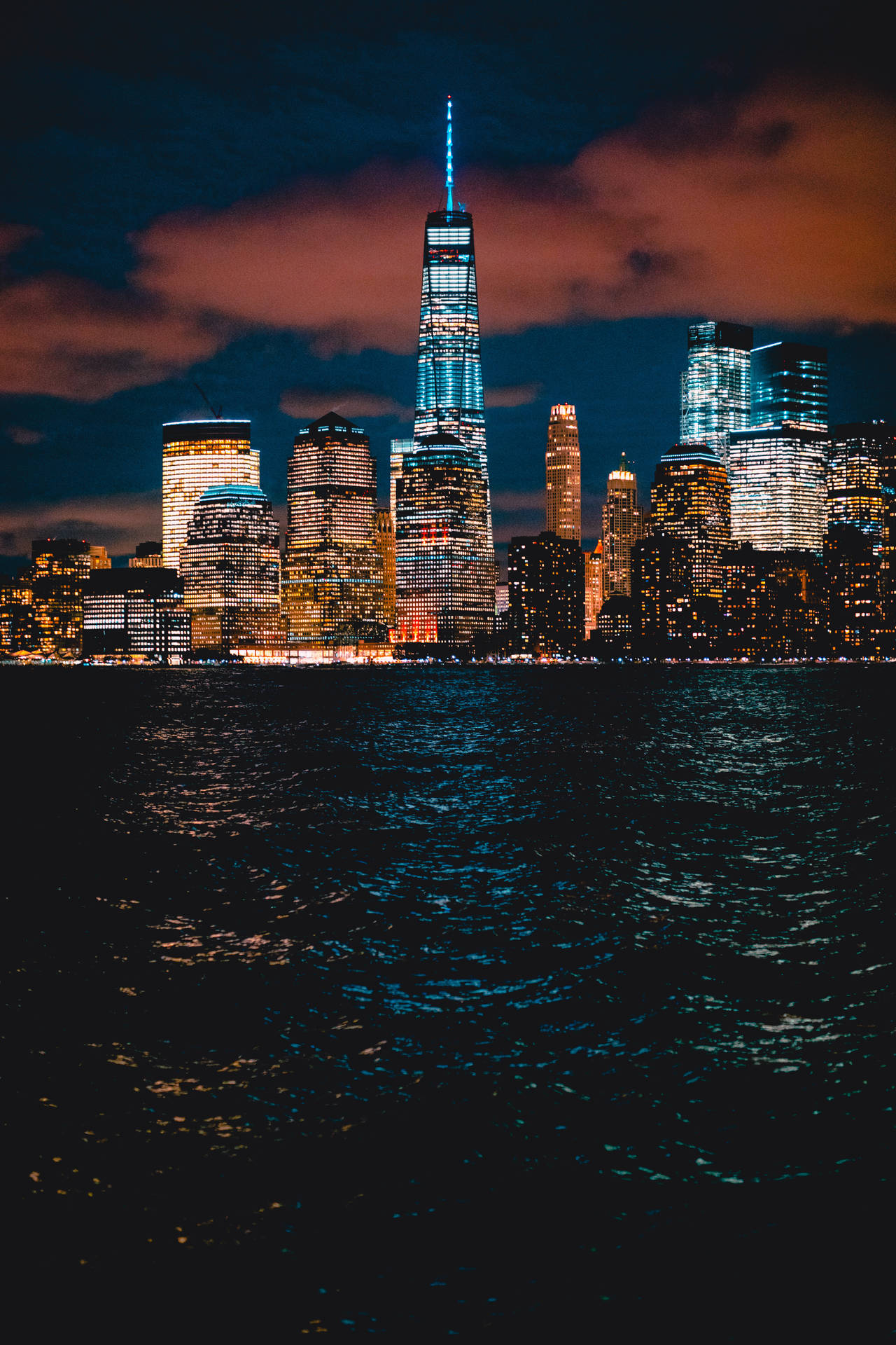Incredible View of the New York City Skyline At Night Wallpaper