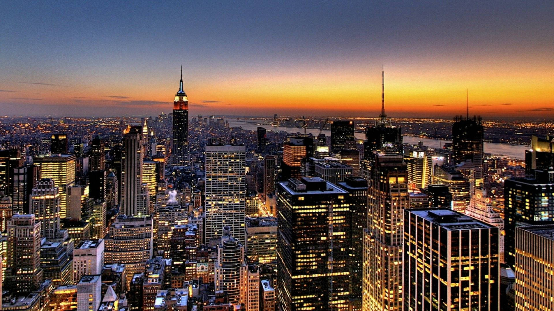 Download New York City Sunset Drone Shot Wallpaper 