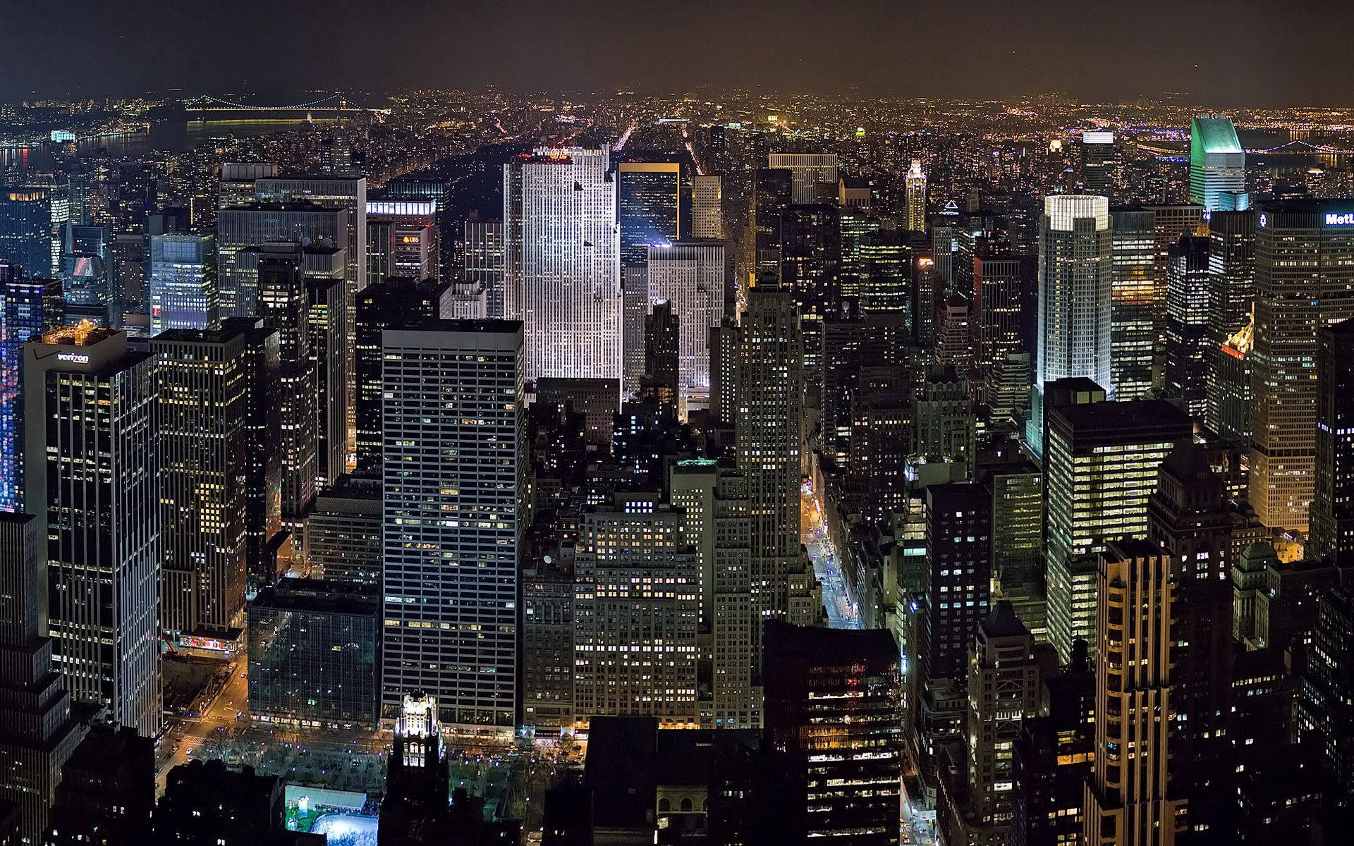 New York Cityscape Night Drone Shot Wallpaper