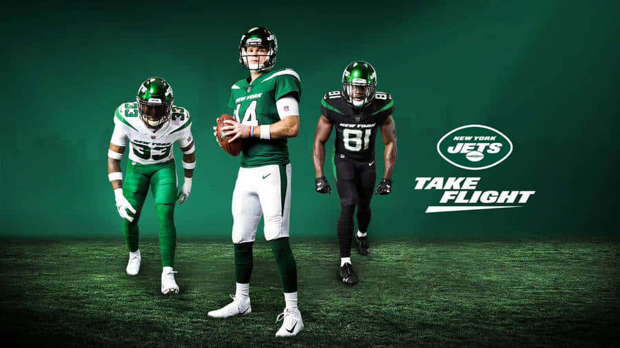 New York Jets Players Take Flight Promotional Image Wallpaper