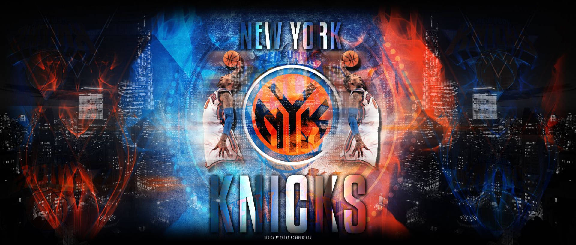 New York Knicks Dunking Carmelo Logo Wallpaper