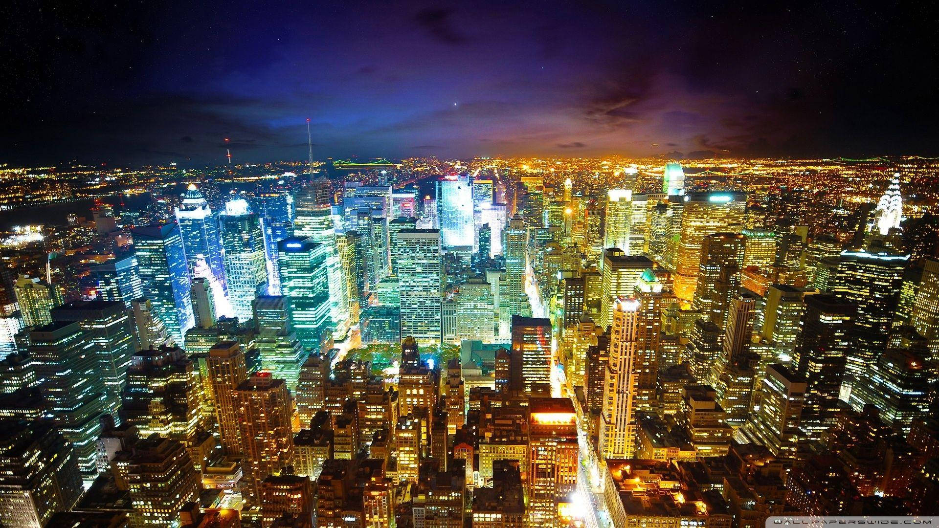 New York Night City Skyline Wallpaper